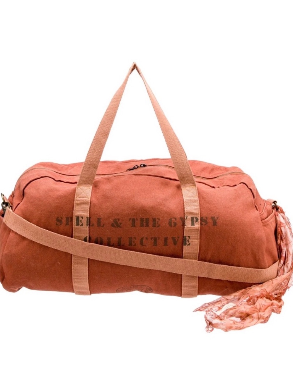RARE FIND Spell Rust-Orange Canvas Duffel Bag with Scarf Accent BNWT